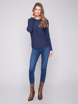 Charlie B Sweater with Back Lace-Up Detail | Denim