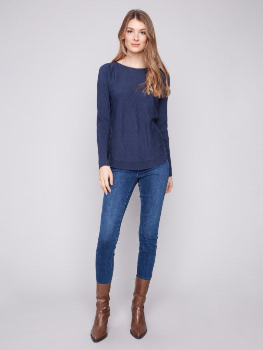 Charlie B Sweater with Back Lace-Up Detail | Denim