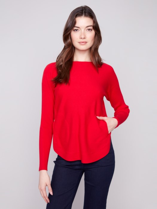 Charlie B Sweater with Back Lace-Up Detail | Crimson