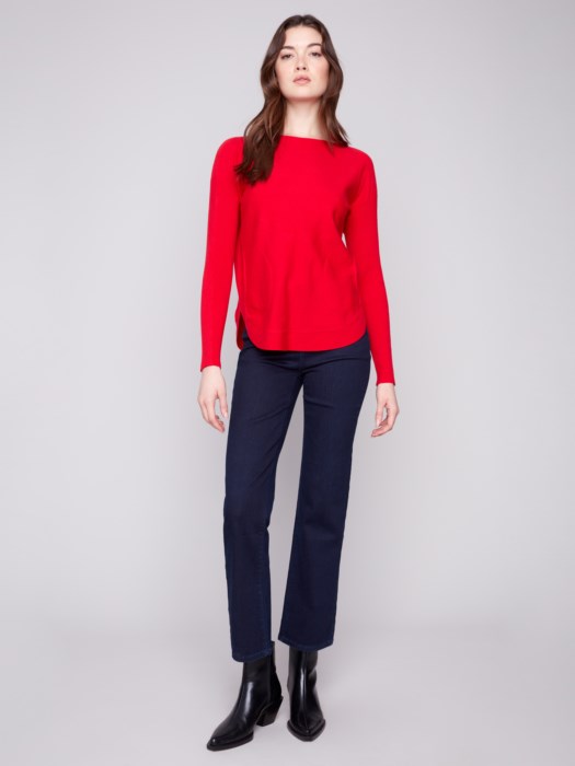 Charlie B Sweater with Back Lace-Up Detail | Crimson