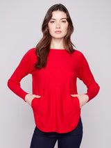 Charlie B Sweater with Back Lace-Up Detail | Crimson