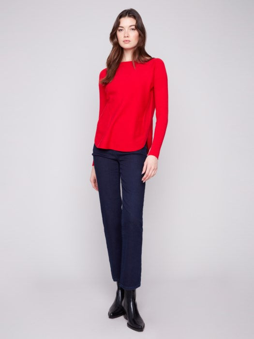 Charlie B Sweater with Back Lace-Up Detail | Crimson