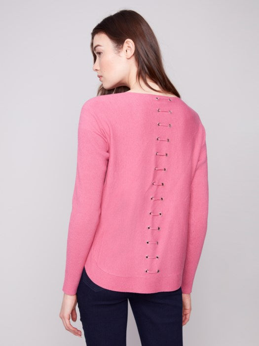 Charlie B Sweater with Back Lace-Up Detail | Rose
