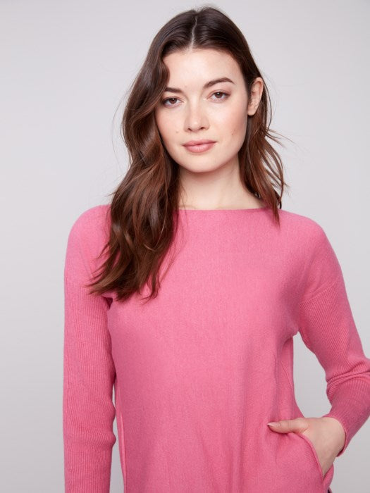 Charlie B Sweater with Back Lace-Up Detail | Rose