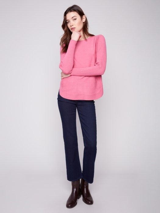 Charlie B Sweater with Back Lace-Up Detail | Rose