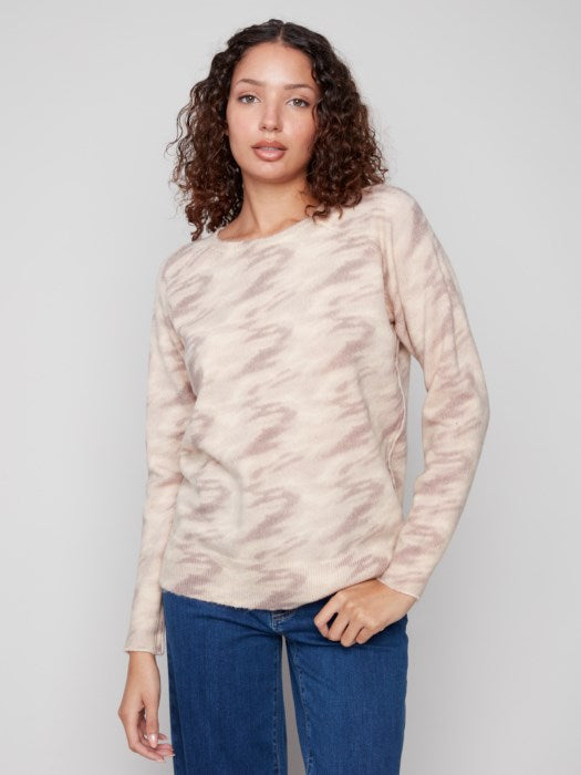 Charlie B Reversible Printed Raglan Sleeve Sweater | Oat Wind