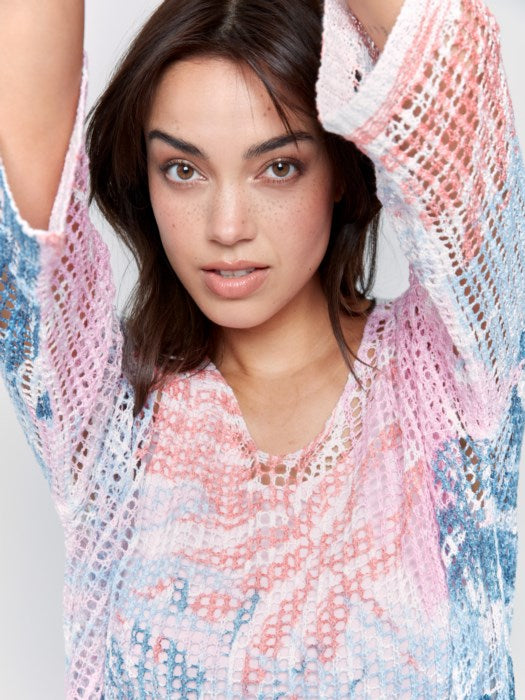 Charlie B Printed Fishnet Crochet Sweater | Tropical