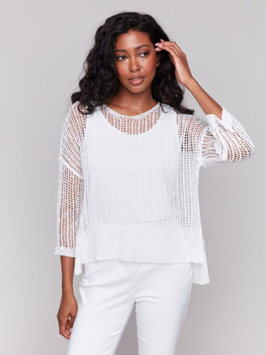 Charlie B Fishnet Crochet Sweater | White