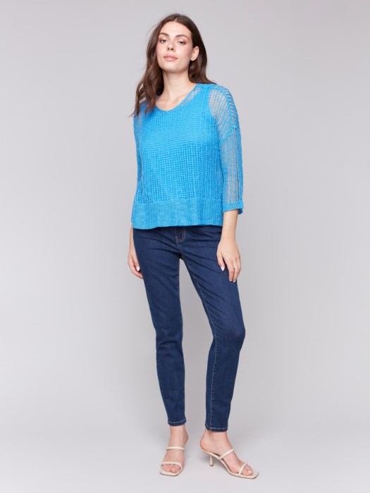 Charlie B Fishnet Crochet Sweater | Lagoon