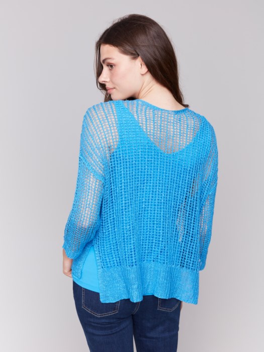 Charlie B Fishnet Crochet Sweater | Lagoon