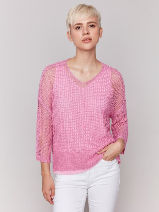 Charlie B Fishnet Crochet Sweater | Begonia