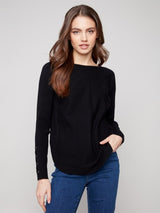 Charlie B Sweater with Lace-Up Cuffs | Black