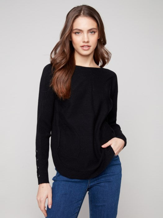 Charlie B Sweater with Lace-Up Cuffs | Black