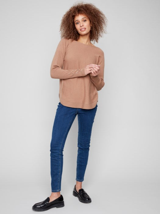 Charlie B Sweater with Lace-Up Cuffs | Truffle