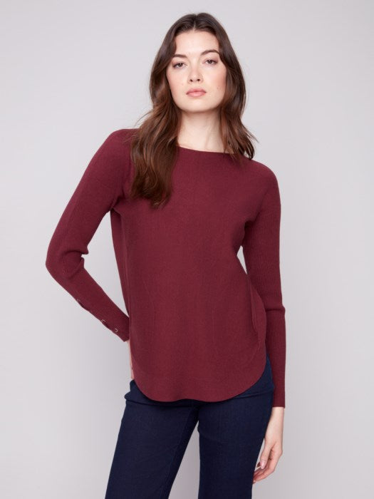Charlie B Sweater with Lace-Up Cuffs | Cabernet