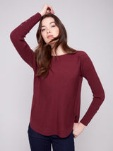 Charlie B Sweater with Lace-Up Cuffs | Cabernet