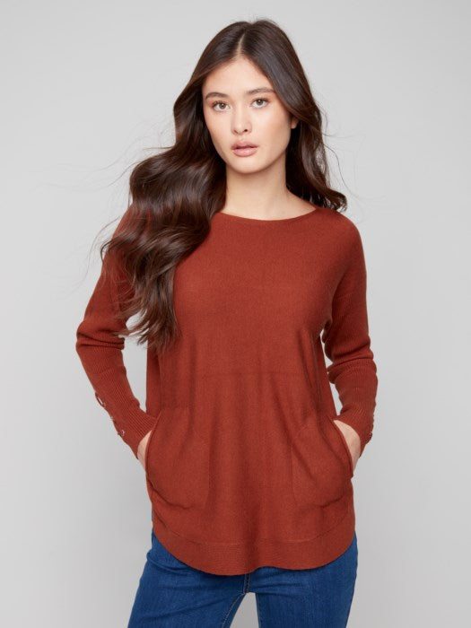Charlie B Sweater with Lace-Up Cuffs | Sepia