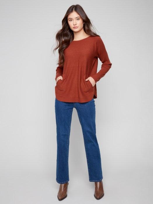 Charlie B Sweater with Lace-Up Cuffs | Sepia
