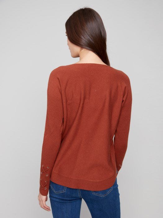 Charlie B Sweater with Lace-Up Cuffs | Sepia