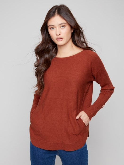Charlie B Sweater with Lace-Up Cuffs | Sepia