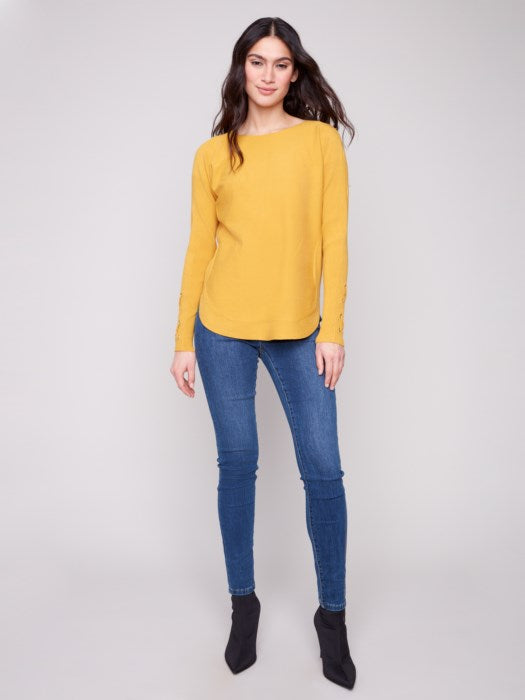 Charlie B Sweater with Lace-Up Cuffs | Honey