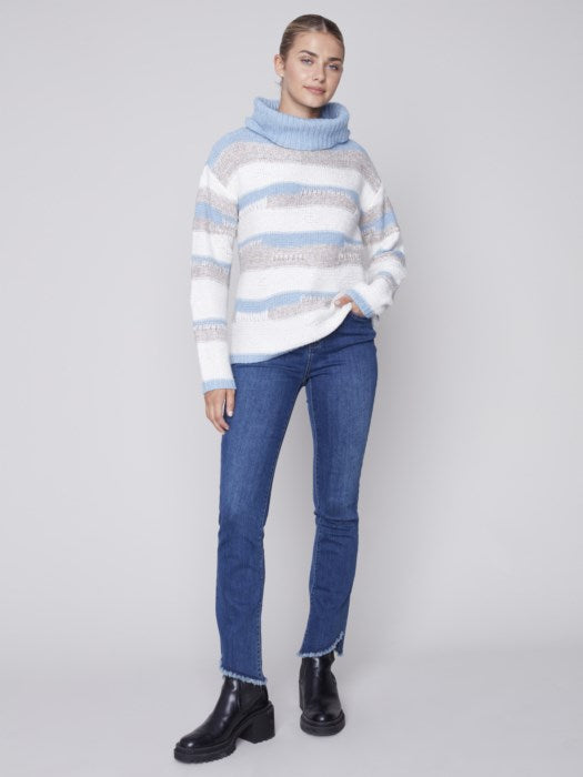 Charlie B Striped Sweater with Sequins Snowflake