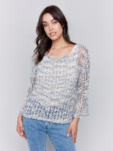 Charlie B Multicolor Tape Yarn Crew Neck Sweater | Denim