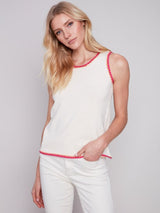 Charlie B Sleeveless Knit Top with Crochet Detail Natural