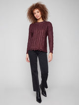 Charlie B Metallic Cable Knit Sweater | Cabernet