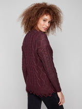 Charlie B Metallic Cable Knit Sweater | Cabernet