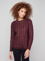 Charlie B Metallic Cable Knit Sweater | Cabernet