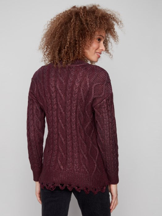 Charlie B Metallic Cable Knit Sweater | Cabernet