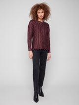 Charlie B Metallic Cable Knit Sweater | Cabernet