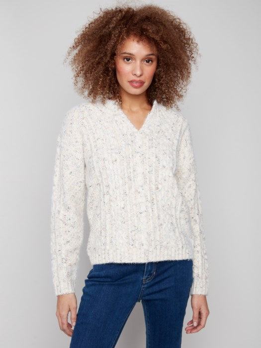 Charlie B Notched Neck Sweater | Ecru