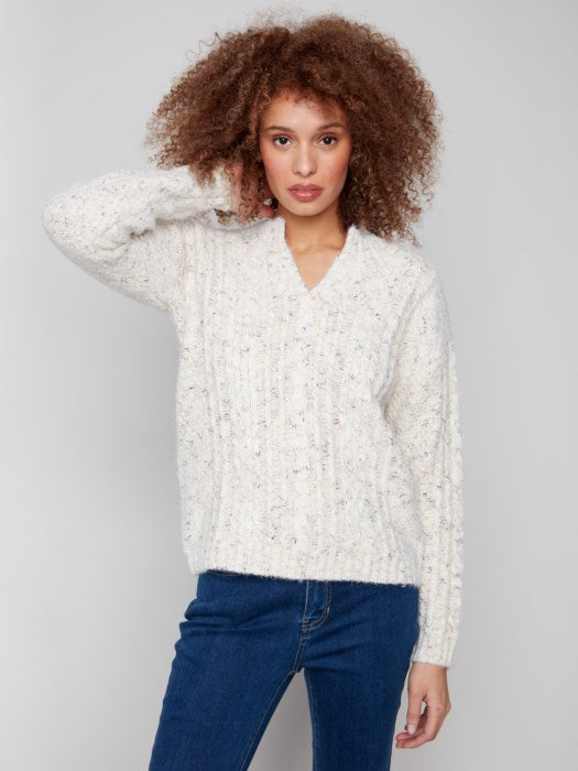 Charlie B Notched Neck Sweater | Ecru