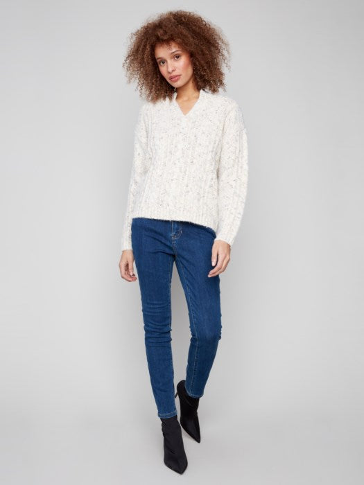 Charlie B Notched Neck Sweater | Ecru