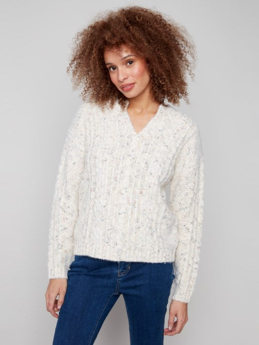 Charlie B Notched Neck Sweater | Ecru