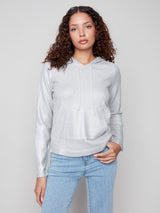 Charlie B Plush Knit Hoodie Sweater | Silver