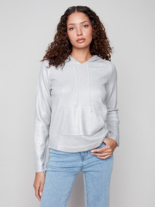 Charlie B Plush Knit Hoodie Sweater | Silver