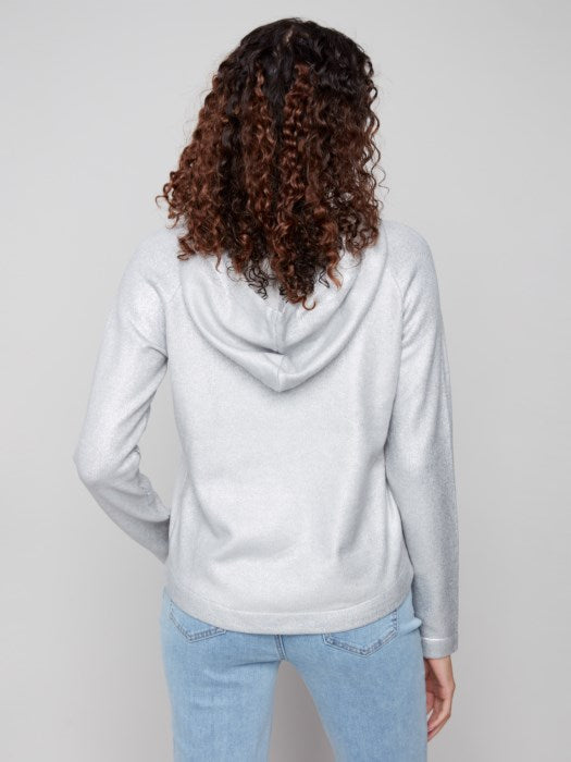 Charlie B Plush Knit Hoodie Sweater | Silver