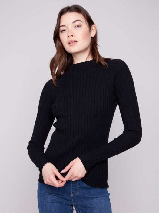 Charlie B Ribbed Knit Mock Neck Sweater | Black