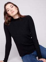 Charlie B Ribbed Knit Mock Neck Sweater | Black