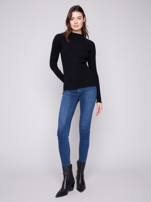 Charlie B Ribbed Knit Mock Neck Sweater | Black