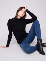 Charlie B Ribbed Knit Mock Neck Sweater | Black