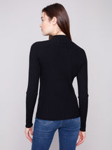 Charlie B Ribbed Knit Mock Neck Sweater | Black