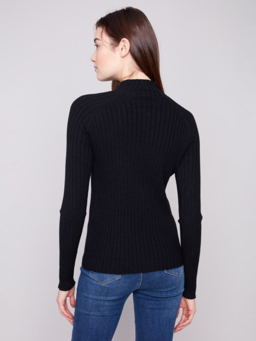 Charlie B Ribbed Knit Mock Neck Sweater | Black