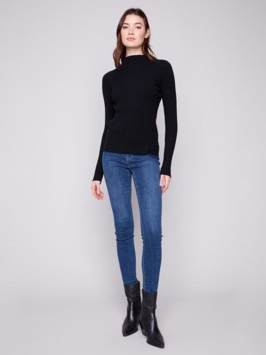 Charlie B Ribbed Knit Mock Neck Sweater | Black