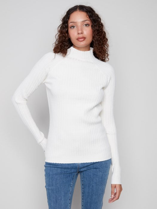 Charlie B Ribbed Knit Mock Neck Sweater | Ecru