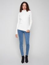 Charlie B Ribbed Knit Mock Neck Sweater | Ecru