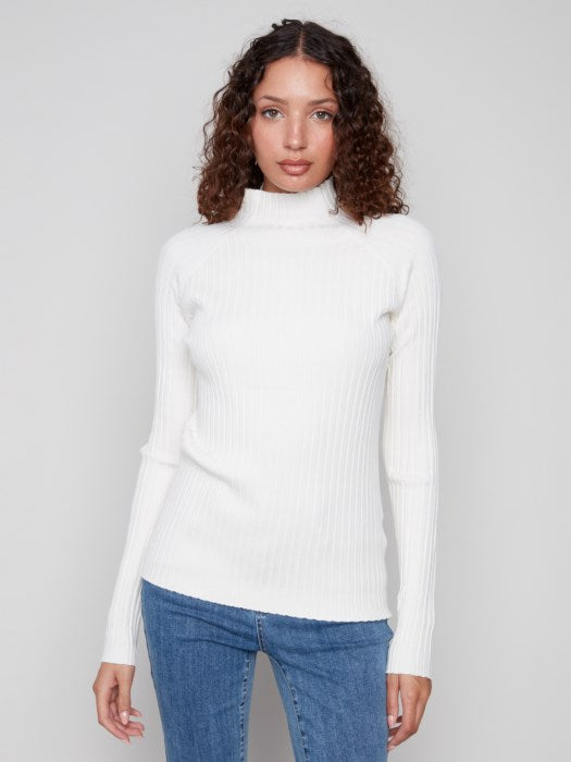 Charlie B Ribbed Knit Mock Neck Sweater | Ecru